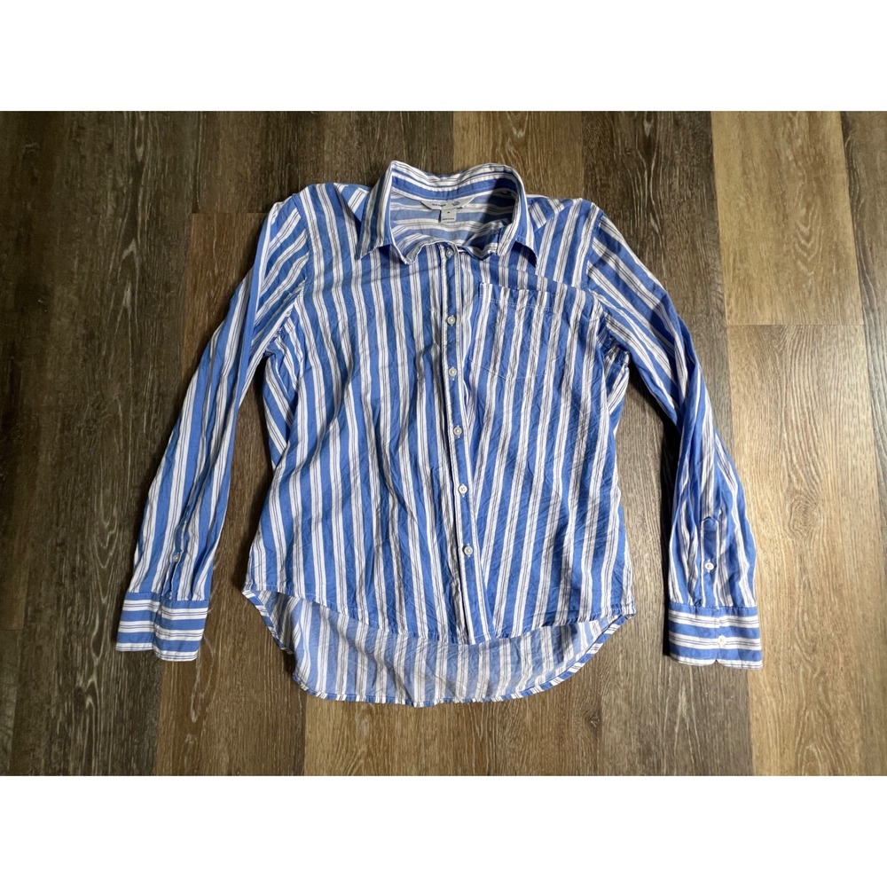 Old Navy The Classic Shirt Womens Medium Blue White Button Down Long Sleeve
